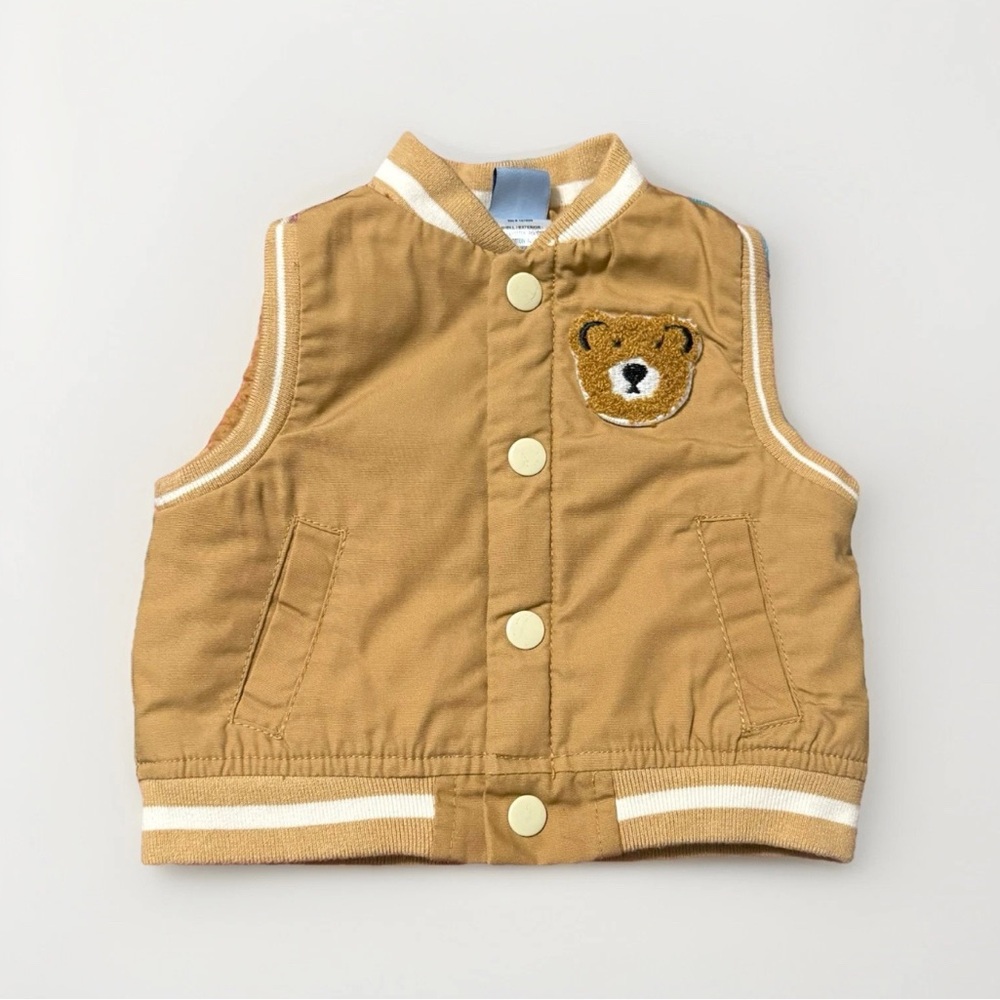 Little Lad Tan Bear Sherpa Lined Bomber Vest Size 3/6M